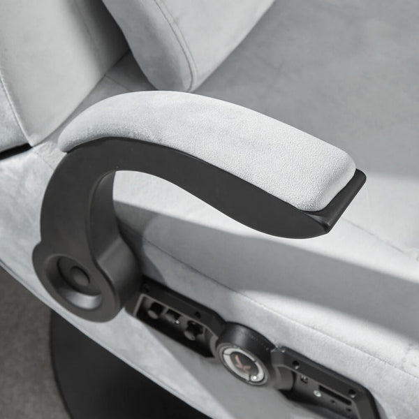 Close-up of the gaming chairs armrest handle and lock mechanism.