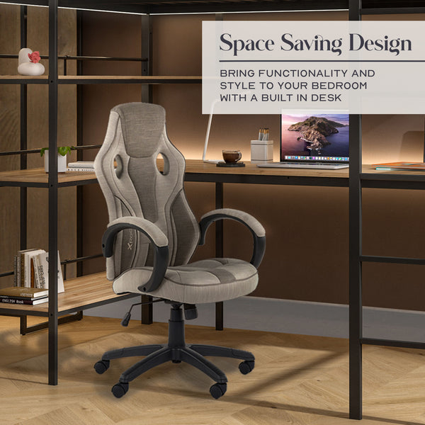 Denver LED High Sleeper Double Bunk Bed with Desk - Oak / Black RGB