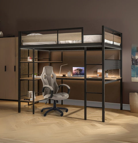 Bunk bed with desk and chair in a room setting
