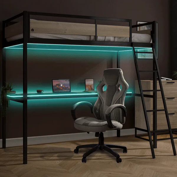 XR Living high sleeper bed with led lighting and gaming chair