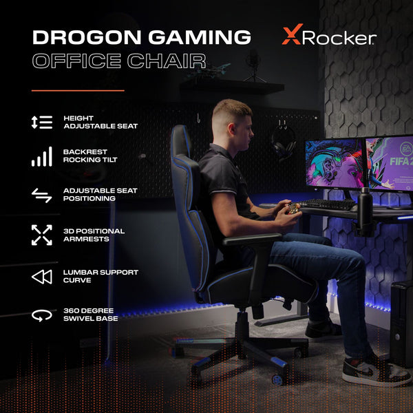 Drogon Ergonomic PC Office Gaming Chair - Black / Blue