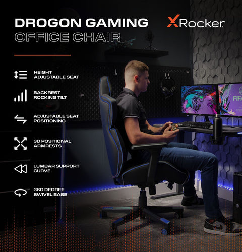 Drogon Ergonomic PC Office Gaming Chair - Black / Blue