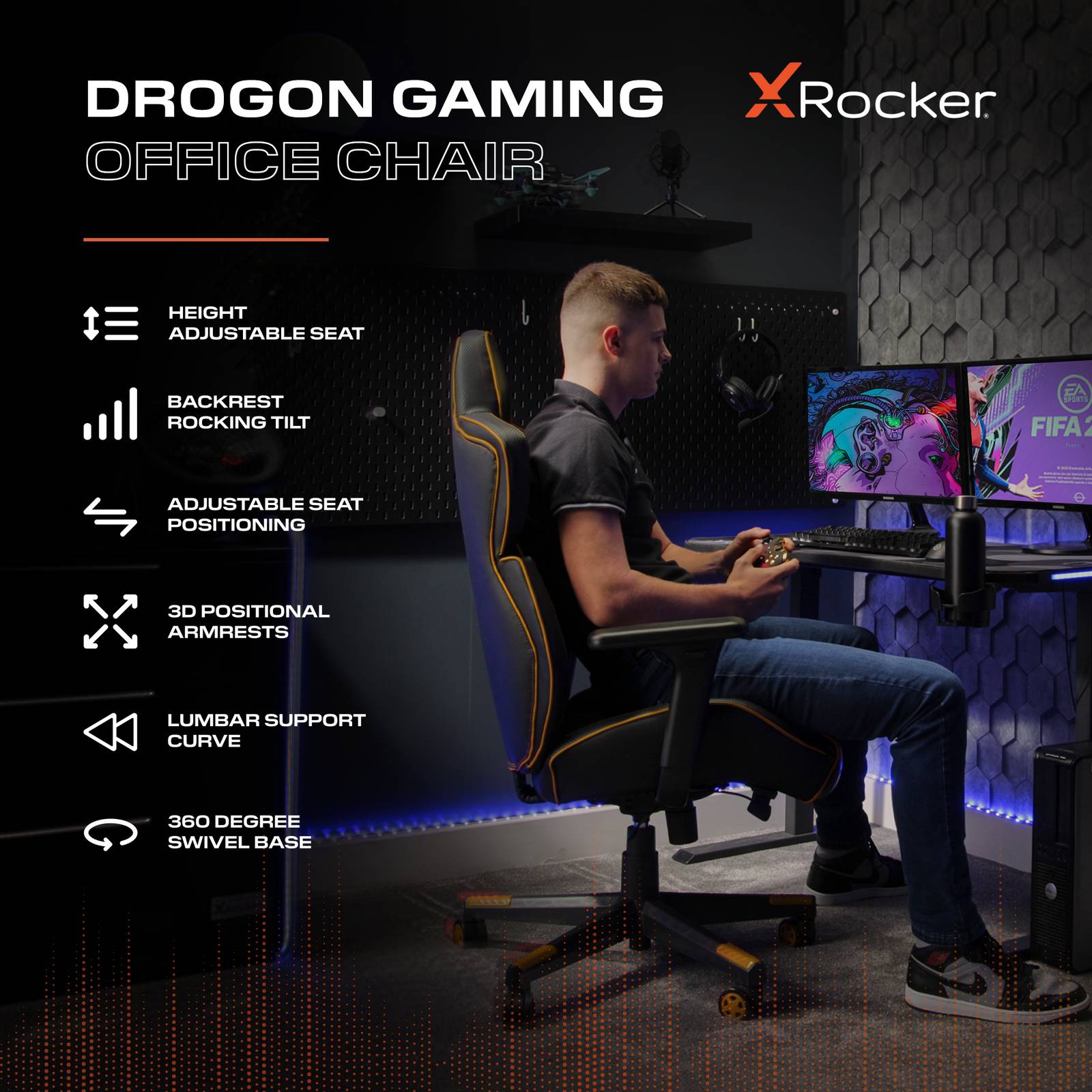 Drogon Ergonomic PC Office Gaming Chair - Black / Gold