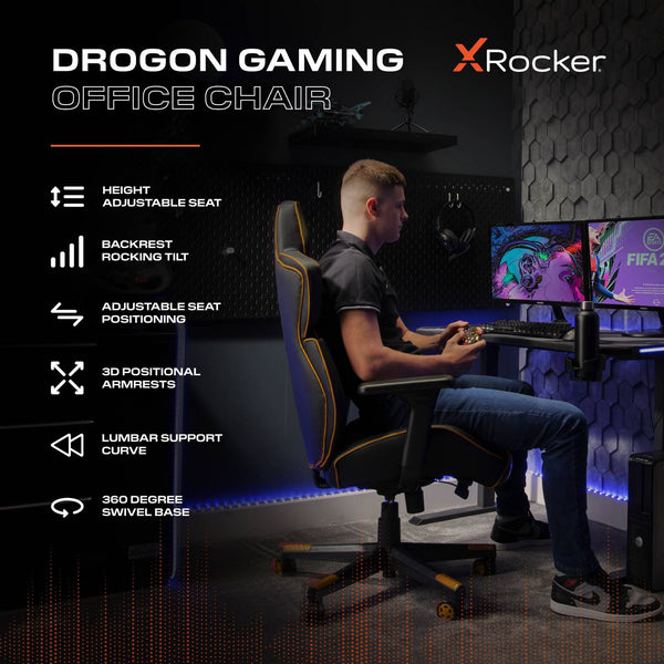 Drogon Ergonomic PC Office Gaming Chair - Black / Gold