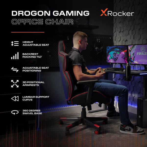 Drogon Ergonomic PC Office Gaming Chair - Black / Red
