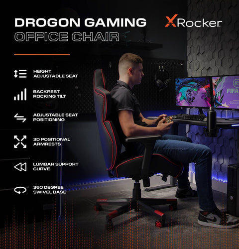 Drogon Ergonomic PC Office Gaming Chair - Black / Red