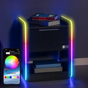 Electra LED Bedside Side Table with Wireless Charging - Black RGB