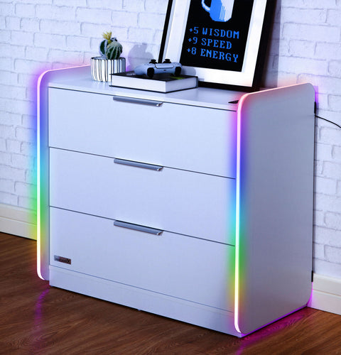 Electra Chest of 3 Drawers with Neo Motion SYNC™ App Controlled LED Lights - White