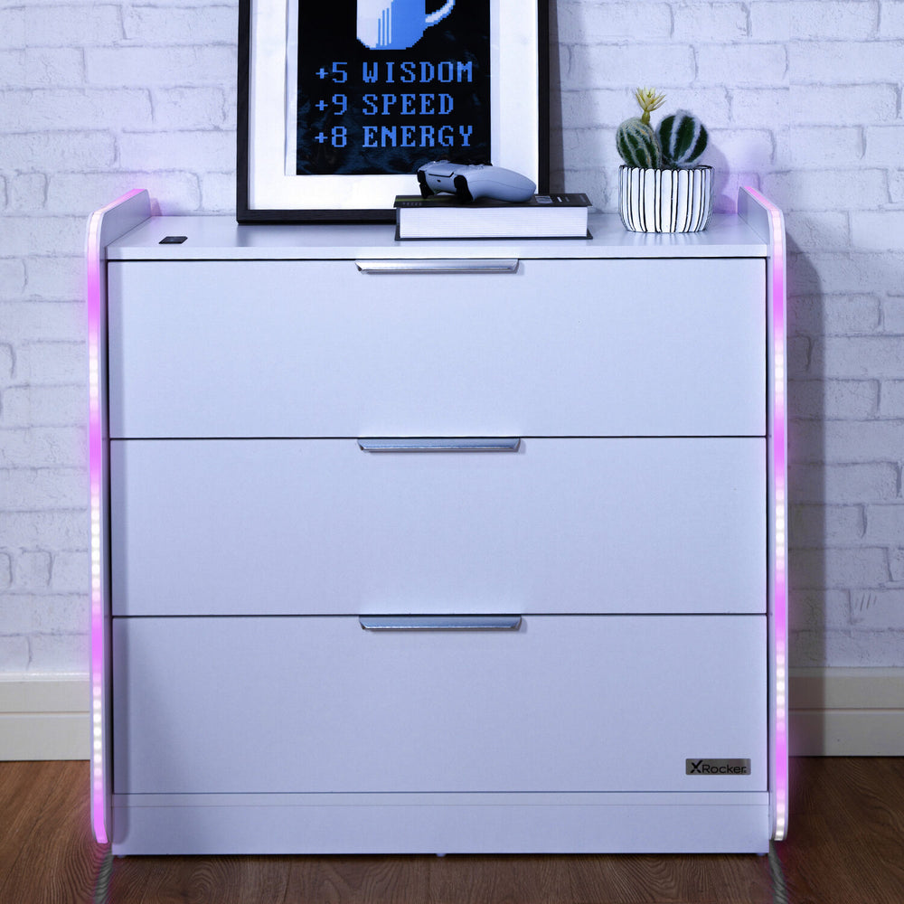 Led Drawer System Gaming Furniture | X Rocker Chest of Drawers with LED Lights - White
