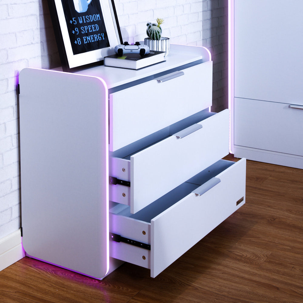 Electra Chest of 3 Drawers with Neo Motion SYNC™ App Controlled LED Lights - White