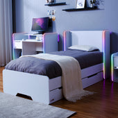 Electra RGB Single Gaming Bed with Storage and Neo Motion SYNC™ App Controlled LED Lights - White