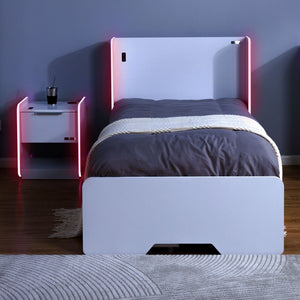 Electra RGB Single Gaming Bed with Storage and Neo Motion SYNC™ App Controlled LED Lights - White
