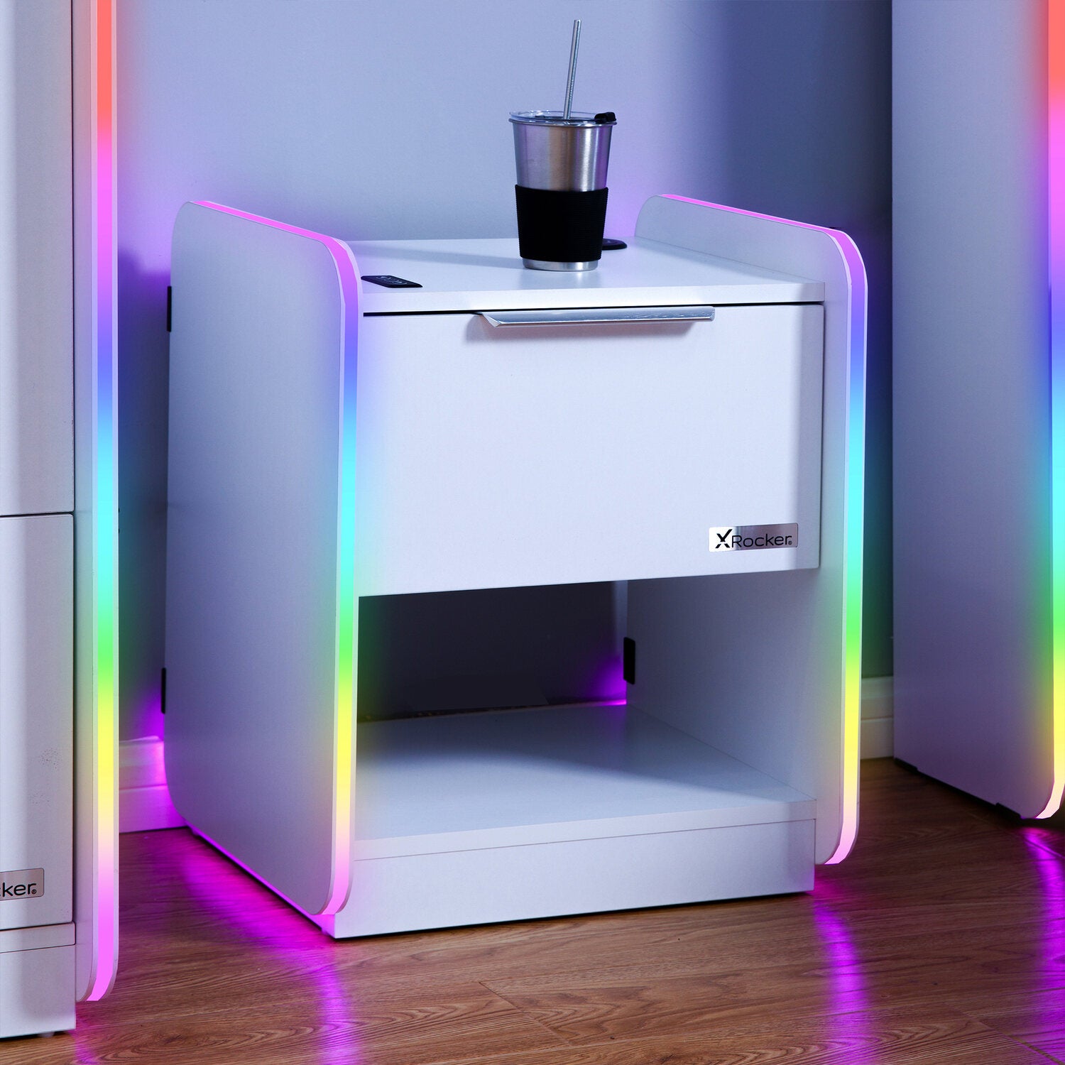 Electra LED Bedside Side Table with Wireless Charging - White RGB