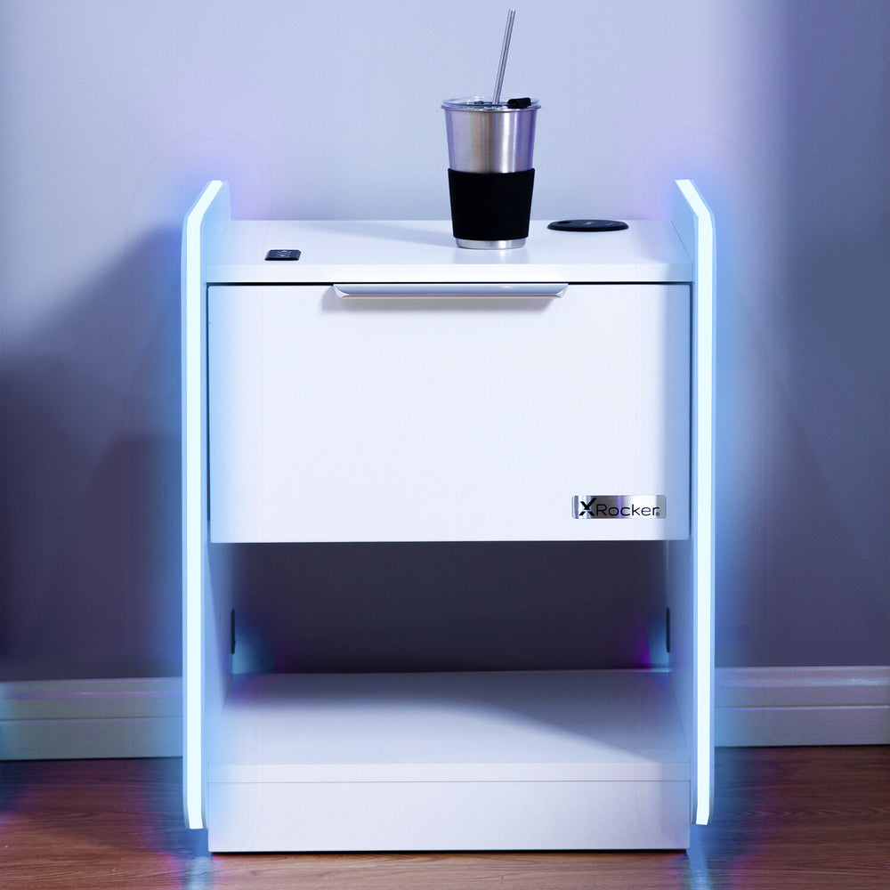 X Rocker End Table Gaming Furniture | X Rocker Electra RGB Bedside Table - White