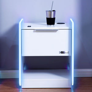 Electra Bedside Table with Wireless Charging and Neo Motion SYNC™ App Controlled LED Lights - White