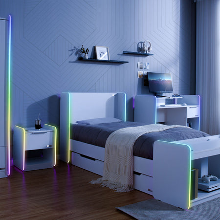 Electra Bedside Table with Wireless Charging and Neo Motion SYNC™ App Controlled LED Lights - White