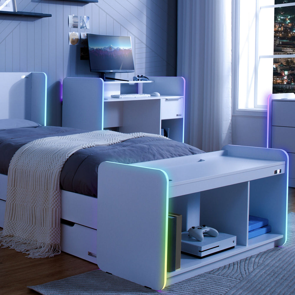 X Rocker Led Spectrum Desk Gaming Desks | X Rocker Electra RGB Gaming Desk with Charging - White