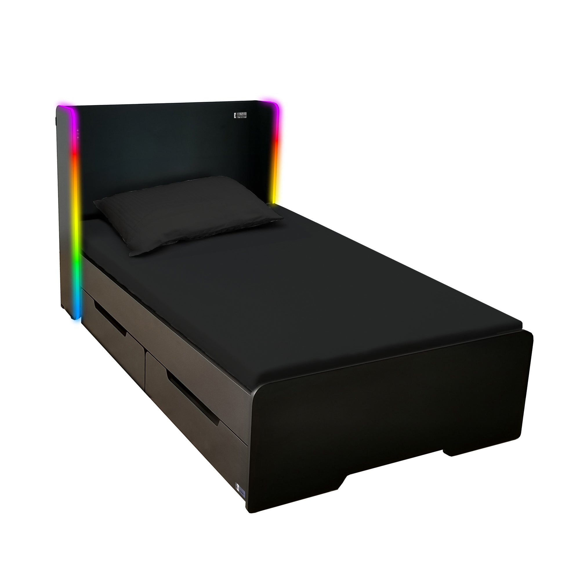 Electra LED Single Gaming Bed with Drawers - Black RGB