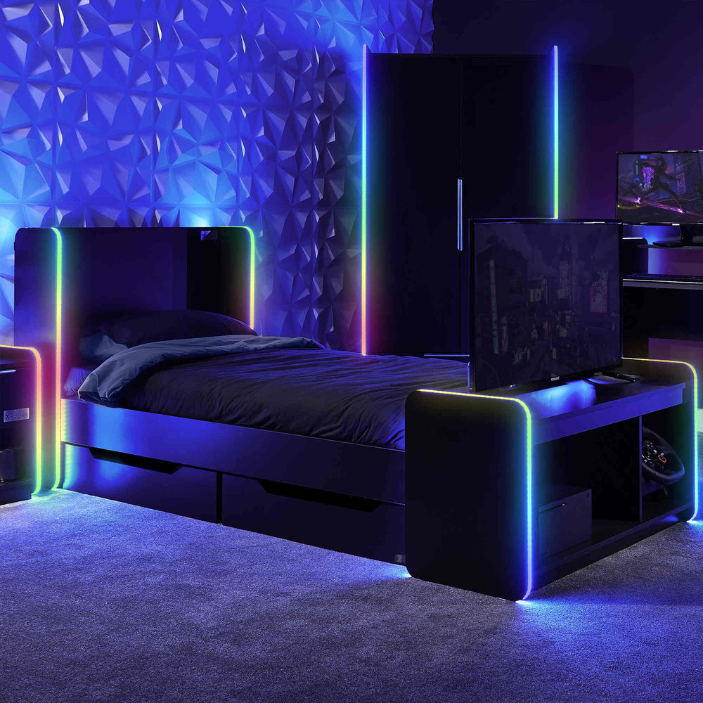 Gaming Beds | X Rocker Electra RGB Gaming Bed with Drawers - Black