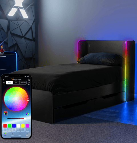 Electra LED Single Gaming Bed with Drawers - Black RGB
