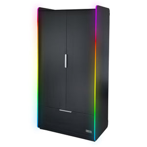 Electra 2 Door Wardrobe with Drawer and Neo Motion SYNC™ App Controlled LED Lights - Black