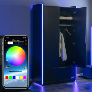 Electra 2 Door Wardrobe with Drawer and Neo Motion SYNC™ App Controlled LED Lights - Black