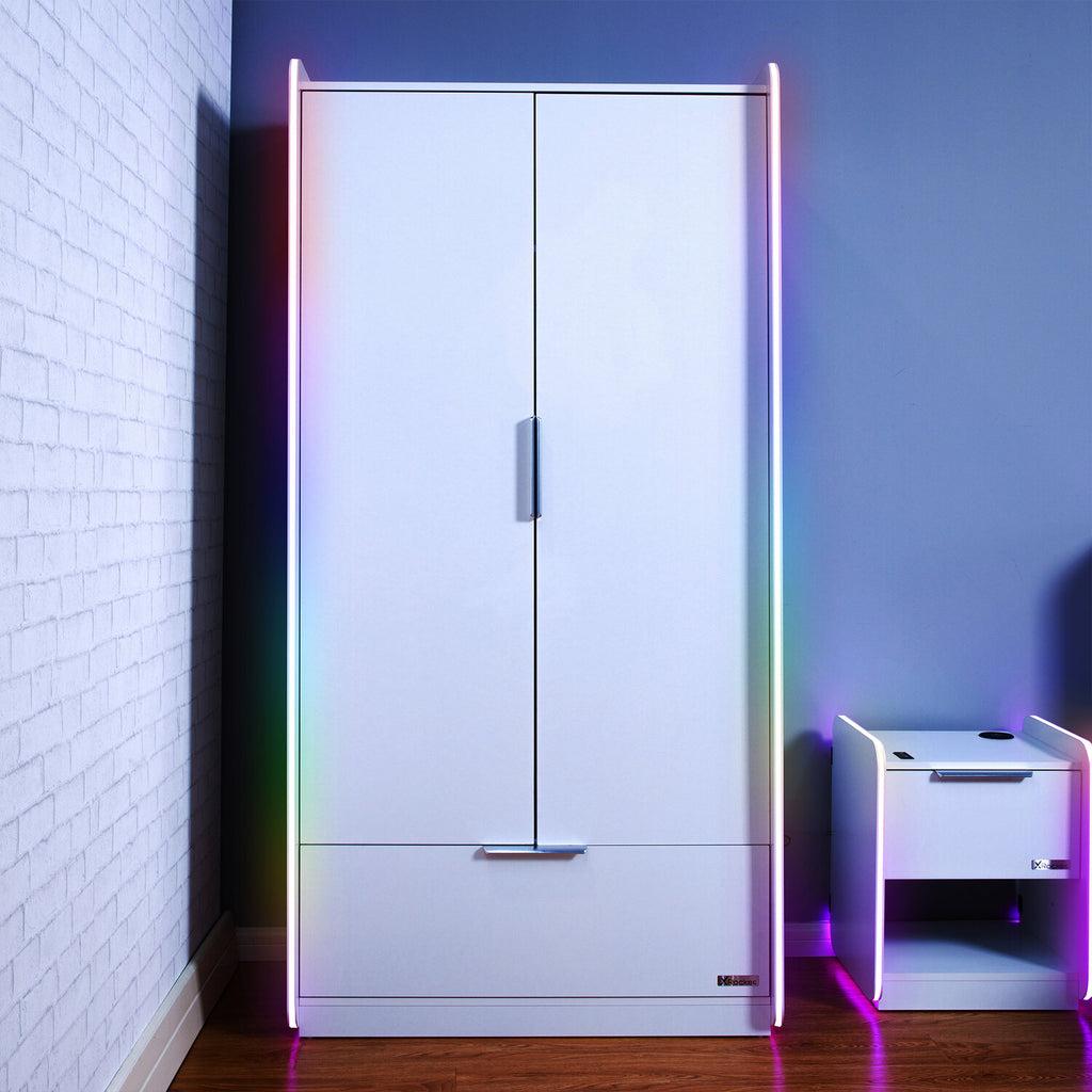 Led Box Wardrobe Electra 2 Door Wardrobe with LED Lights - White | X Rocker UK