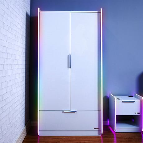 Electra 2 Door Wardrobe with Drawer and Neo Motion SYNC™ App Controlled LED Lights - White