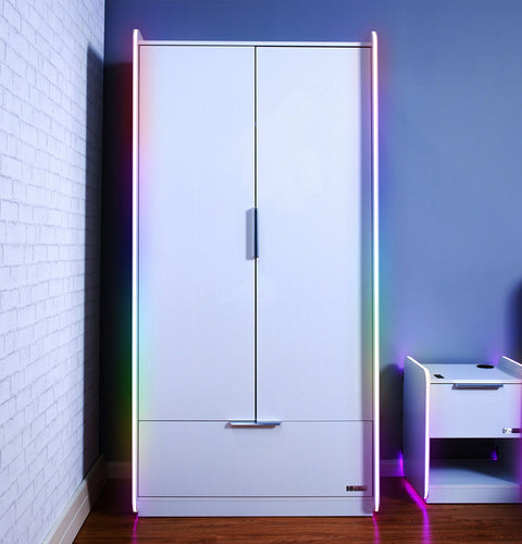 Electra 2 Door Wardrobe with Drawer and Neo Motion SYNC™ App Controlled LED Lights - White