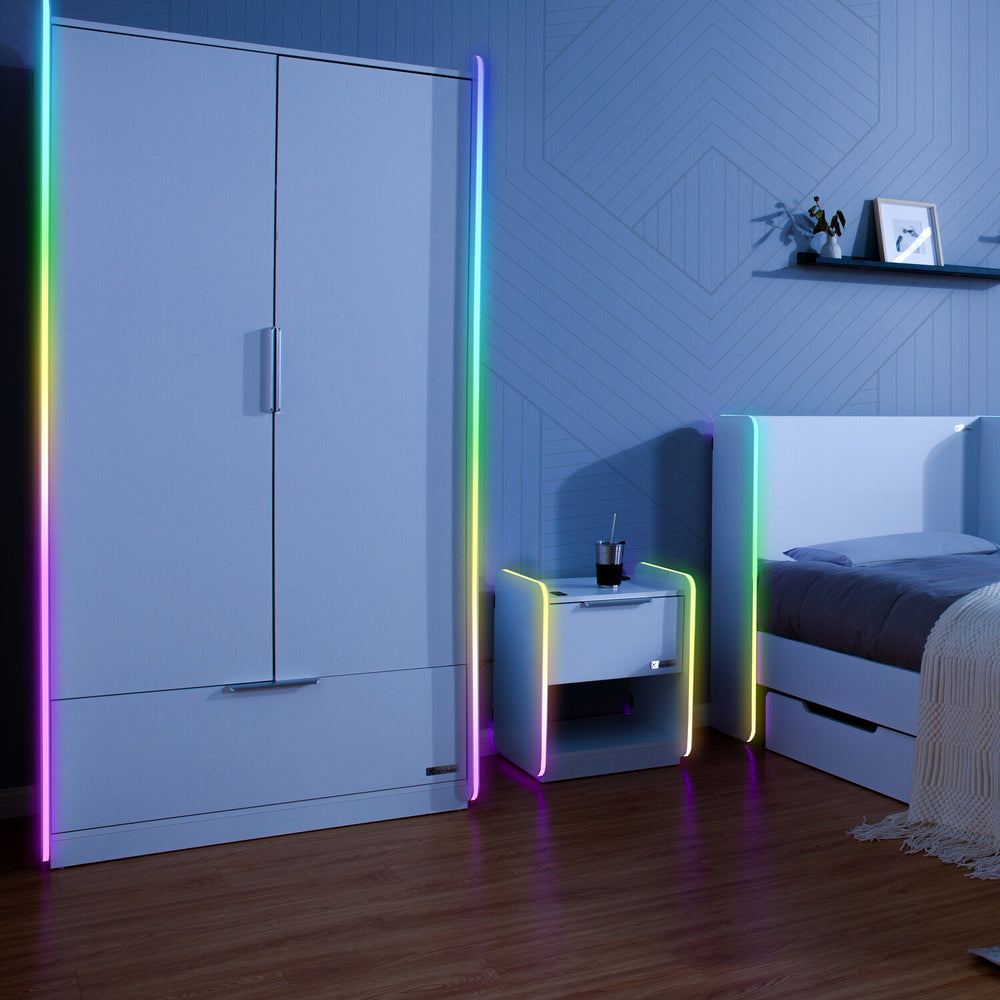 Electra 2 Door Wardrobe with Drawer and Neo Motion SYNC™ App Controlled LED Lights - White