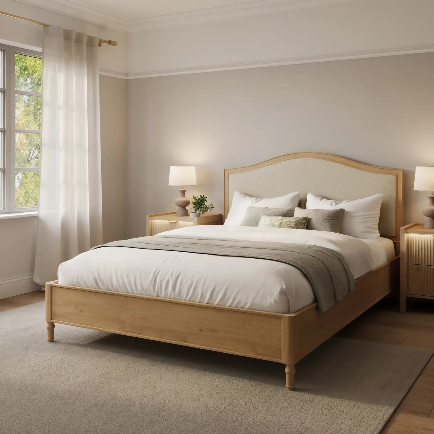 Emy French Style Shadow Ottoman Wooden Bed Frame - Oak / Natural (2 Sizes)