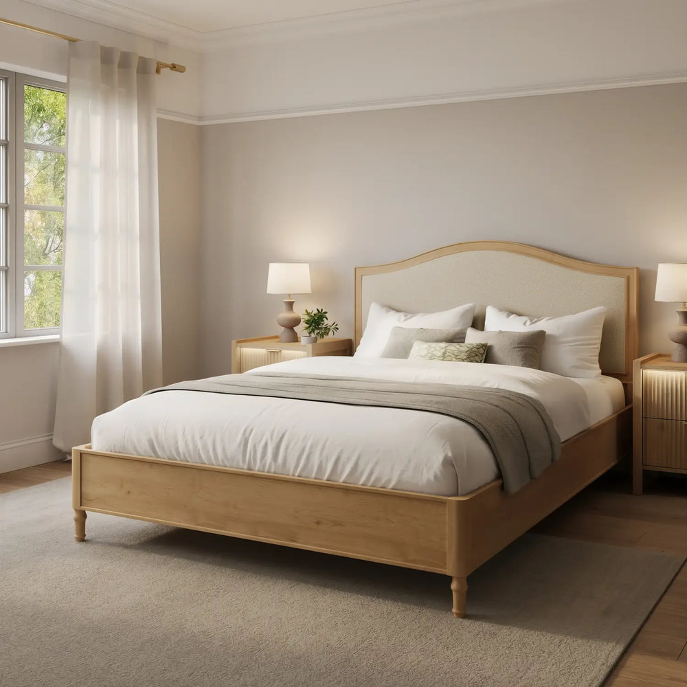 Emy French Style Shadow Ottoman Wooden Bed Frame - Oak / Natural (2 Sizes)