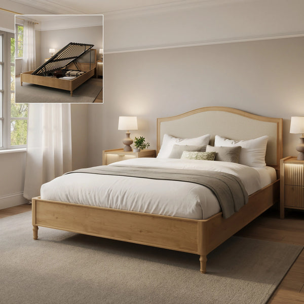 Emy French Style Shadow Ottoman Wooden Bed Frame - Oak / Natural (2 Sizes)
