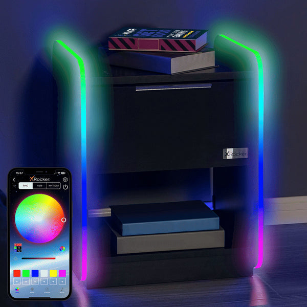 Electra LED Bedside Side Table with Wireless Charging - Black RGB