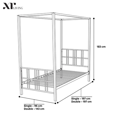 Fern Four Poster Bed with LED Lighting - Black (2 Sizes)