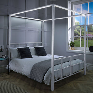 Fern Four Poster Bed with LED Lighting - White (2 Sizes)