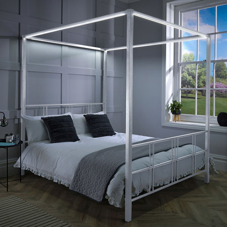 Fern Four Poster Bed with LED Lighting - White (2 Sizes)