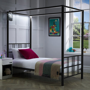 Fern Four Poster Bed with LED Lighting - Black (2 Sizes)