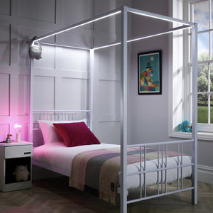 Fern Four Poster Bed with LED Lighting - White (2 Sizes)