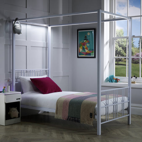 Fern Four Poster Bed with LED Lighting - White (2 Sizes)