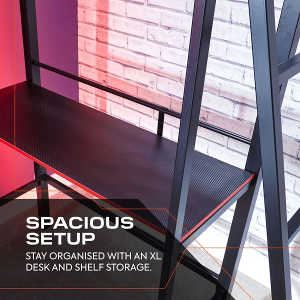 Fortress High Sleeper Gaming Bunk Bed with Shelves - Black