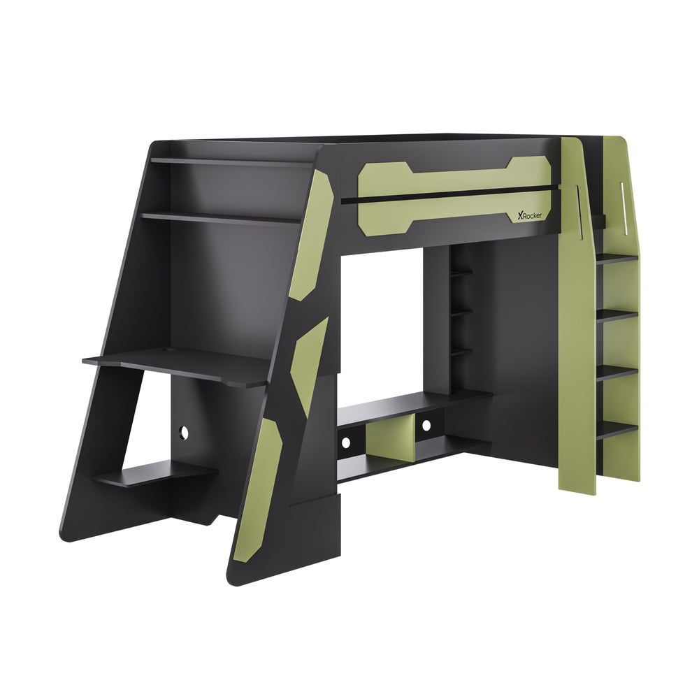 Garrison Gaming High Sleeper Bed with Desk and Shelves - Green