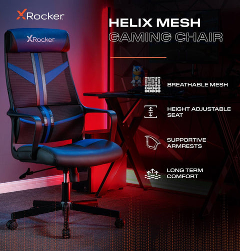 Helix Ergonomic PC Office Mesh Gaming Chair - Black / Blue