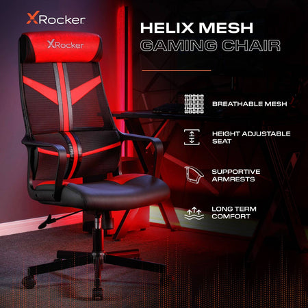 Helix Office PC Gaming Mesh Chair - Red