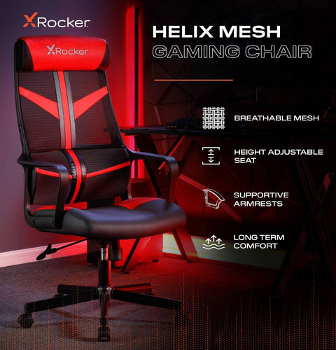 Helix Ergonomic PC Office Mesh Gaming Chair - Black / Red