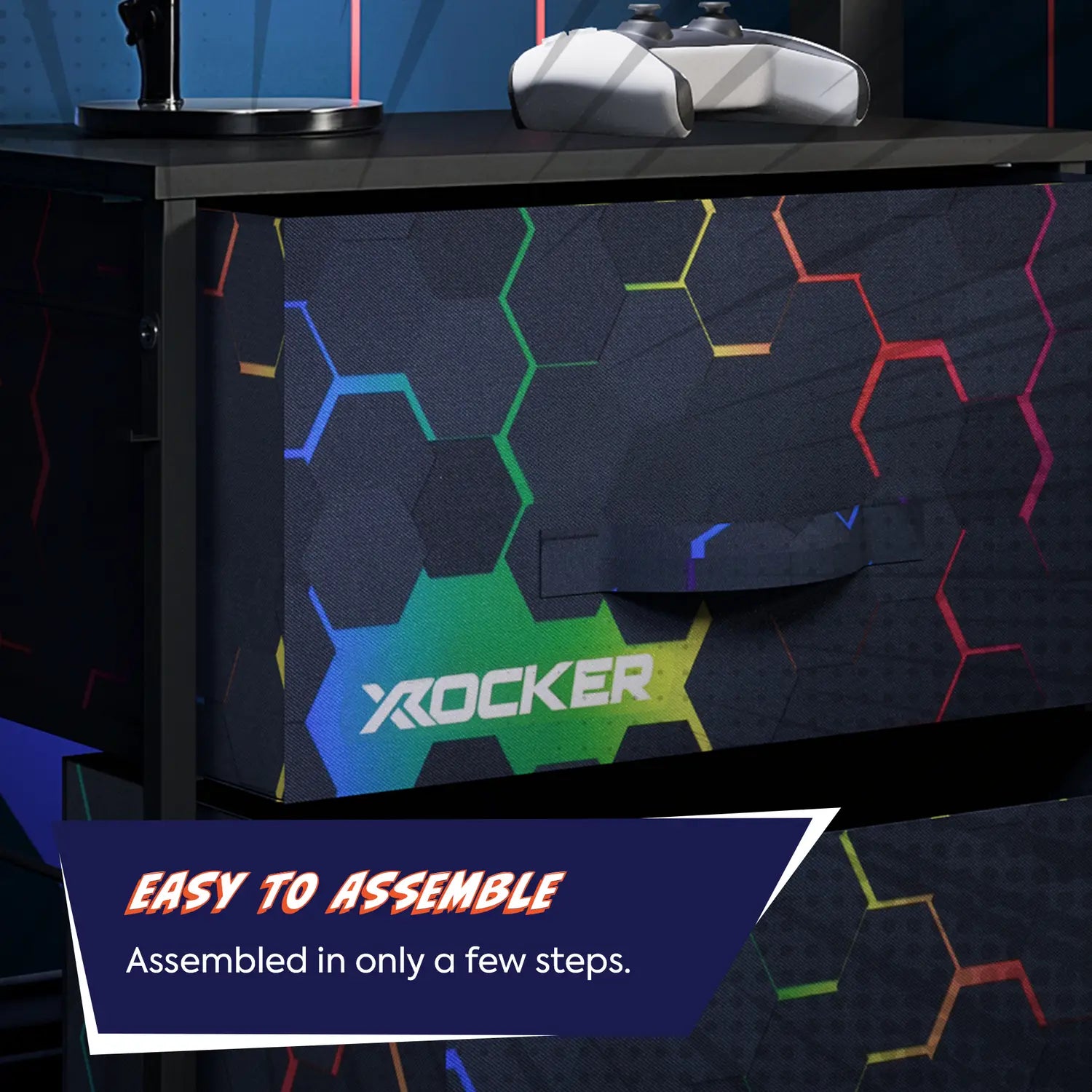 Hex Canvas Bedside Side Table with 2 Drawers - Black