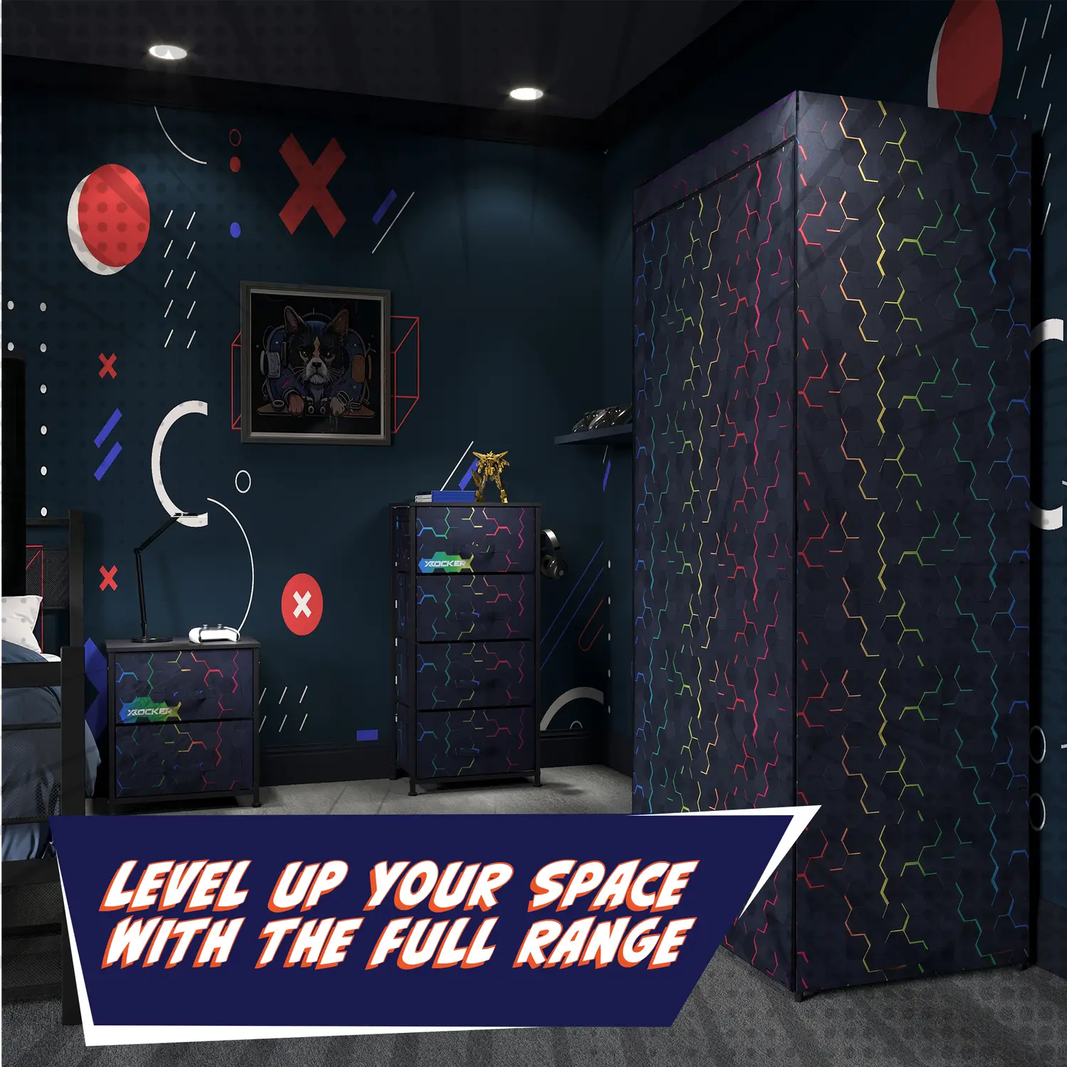 Hex Canvas Tallboy Chest of 4 Drawers - Black