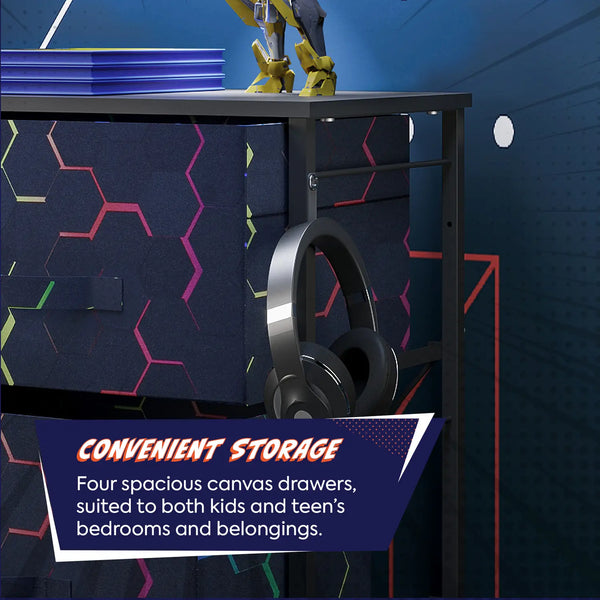 Hex Canvas Tallboy Chest of 4 Drawers - Black