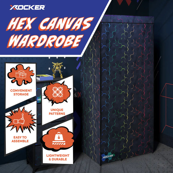 Hex Canvas Wardrobe with Hanging Rail - Black