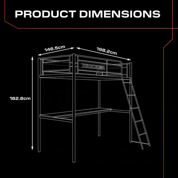 HQ High Sleeper Gaming Bunk Bed with Desk - Black